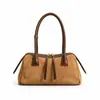 Bolsa Feminina de Couro Genuíno September Versátil Couro Fosco Bolsa Boston Almofada Personalização Toque de Luxo Grande Capacidade Bolsa Bowling
