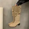 Encuentro Primero Botas de tacón grueso de estilo francés de temporada para mujer con hebilla de cinturón, botas altas ajustadas, botas de mujer para otoño e invierno, botas de montar, botas Martin