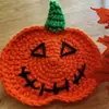 Novo porta-copos de abóbora e fantasma de crochê feito à mão, moda Halloween Amazon, jogo americano isolante divertido de desenho animado