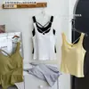 Camisola hueca con espalda cruzada, dulce y picante, para mujer, con copas incorporadas, adecuada para usar en capas o sola, top sin mangas