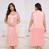Pijama Novo de Venda Quente para Mulheres de Tamanho Grande Transfronteiriço Camisola de Seda Gelada de Manga Curta Roupa de Casa Casual Solta para Mulheres Sq22094