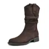 Botas Femininas Plataforma Primavera e Outono 2025 Novo Estilo Botas Curtas Western Cowboy Melard Botas Simples Botas de Cano Médio Botas Martin