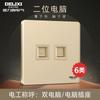 Delixi Socket de Interruptor Ultradelgado Panel de Enchufe Grande Plano Enchufe Dorado Marco de Acero Dorado Shisha Panel Simple 86