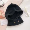 Invierno Nuevo Estilo Coreano Versátil Color Sólido Sombrero Cortavientos para Mujer Cálido Protección para los Oídos Bufanda con Capucha para el Cuello Gorro de Lana Tejido Venta al por Mayor