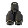 Conector neumático de diámetro variable negro tipo Y de tres vías recto de paso rápido de diámetro variable conector rápido para tubo de PU