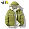 Jaqueta Acolchoada Solta Confortável com Capuz Mais Vendida para Homens, Cor Sólida de Inverno Estampada Mangas Caídas, Casaco de Algodão Quente, Estilo Casal