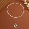 Colar Pingente Disco Sol e Lua Moda Joia Transfronteiriça Europeia e Americana Corrente de Clavícula Multicamadas Personalizada Feminina