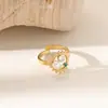 Anel de Pedra Preciosa de Luxo para Mulheres, Anel de Diamante Retrô Francês, Aço Titânio Estilo Aberto Estilo Ins Joias Não Desbotáveis Atacado