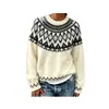 Suéter Fair Isle gola redonda solto plus size color block malha jacquard feminina nova outono e inverno transfronteiriça europeia e americana