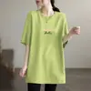 Camiseta de Manga Corta con Cuello Redondo para Mujer, de Longitud Media, Corte Holgado, Estampado de Letras, Versátil, Tallas Grandes, Adelgazante, Moderna, Elegante, Top