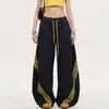 Pantalones de Pierna Ancha Retro Americano con Bloques de Color y Tres Rayas, para Mujer, Diseño Verano 2025, Deportivos Sueltos