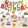 Faixa de aniversário temática de animais transfronteiriça, banner de rancho estilo pastoral infantil, decorações suspensas em espiral, toppers e enfeites de bolo
