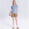 Nova Camiseta de Algodão Mercerizado de 15 Cores Dupla Face 80 Fios para Mulheres Branca Manga Curta Verão Solta Gola Redonda V Top Camiseta para Usar por Baixo