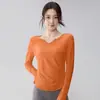Top de Yoga Avanzado con Cuello en V de Secado Rápido para Mujer, Ropa Deportiva de Manga Larga para Fitness, Cubre Ropa para Pilates, Entrenamiento, Correr y Deportes
