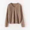 Suéter de Punto Ligero de Cachemira Serie Cepillada 100 para Mujer, Cuello en V, Nuevo Estilo Otoño e Invierno, Suéter de Punto Holgado, Estilo Perezoso