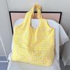 Bolsa de férias xadrez vintage estilo coreano, bolsa de ombro de grande capacidade, bolsa de compras casual leve, bolsa de lona para estudantes, para mulheres