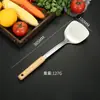 Espátula de Aço Inoxidável Espátula Doméstica para Refogar Concha de Sopa Cabo de Madeira Maciça Colher de Mexer Anti-queimadura Escorredor de Cozinha Espessado Conjunto de Utensílios de Cozinha