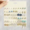 Transfronteiriça Novo Conjunto de 30 Pares de Brincos Brincos de Pérola e Diamante Conjunto Combinado de Brincos Luxo Acessível Brincos Simples Liga Simples