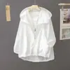 2026 Roupa com Capuz de Cor Sólida para Proteção Solar, Leve, Respirável, Jaqueta Cardigan de Caimento Solto, Lazer ao Ar Livre de Verão, Proteção UV