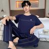 Pijama D para hombre de verano de talla grande de algodón similar a los pantalones de manga corta, ropa de casa joven simple y elegante que se puede usar al aire libre