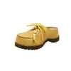 Estilo Outono 2026 Aumento de Altura 5,5cm Cabeça Grande Fofa Sapatilhas de Camurça com Cadarço e Contas de Renda Canguru Birkenstock Meio Abertas para Mulheres