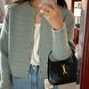 Suéter de Punto Corto Holgado con Mangas Largas, Cuello Redondo, Diseño Tejido Texturizado, Estilo Retro Pequeño y Elegante Coreano, Otoño e Invierno