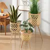 Cestas de Flores Tejidas Creativas Nórdicas de Ratán, Bambú y Paja, Macetas Decorativas de Madera Altas de Pie para Plantas Verdes de Interior en Sala de Estar