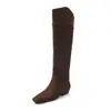 Botas altas de moda estilo británico con pliegues de 3 cm, nuevo modelo otoño 2026, punta fina, tacón grueso, botas vaqueras altas hasta la rodilla para mujer