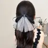 Presilha de rabo de cavalo com laço de estampa de leopardo em rede, pinça de cabelo multi-camadas estilo coreano para semi-preso, novo acessório de cabelo de alta qualidade