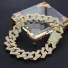 Explosões transfronteiriças corrente cubana de diamante de 15 mm colar totalmente cravejado de diamantes de alta qualidade fecho de mola fecho de torneira flip vendas diretas de fábrica