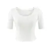 2026 Estilo Americano Estilo Chica Picante Color Sólido Adelgazante Camiseta Base Top Verano Nuevo Kardashian Cuello Redondo Manga Media Camiseta para Mujer