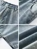 Calça jeans masculina estilo retrô americano com estampa de bambu e pernas curvas, apresentando um design solto e de perna larga, perfeita para um look de street style, e uma calça casual moderna de perna reta para o outono