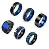 Anillo Nuevo Elegante de Acero de Titanio, Set de Anillos Negros y Azules Misteriosos y Elegantes para Hombre, Puede Girar para Reducir el Estrés, Accesorio de Joyería
