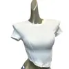 Blusa Feminina de Verão Fina com Barra Irregular Gola Redonda Manga Curta Slim Fit Básica Cor Sólida Manga Curta Camiseta Spice Girls
