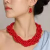Conjunto de Colar e Brincos Vintage em Pérolas Artificiais Multicamadas Estilo Francês para Mulheres, Temperamento de Socialite de Luxo Leve, Adequado para Vestidos de Casamento e Banquete