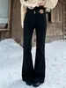 Jeans de cintura alta ligeramente acampanados para mujer, nueva colección otoño/invierno 2026, forrados de felpa, corte slim y que favorecen la figura, con un diseño en forma de pezuña de caballo