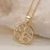 Aogu Colar com Pingente Redondo Árvore da Vida Banhado a Ouro 18K Exquisito e Moderno Zircônia Corrente Clavícula de Alto Padrão Nicho Feminino