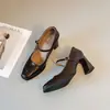 Zapatos Mary Jane Cuadrados de Tacón Alto con Correa Única para Mujer, Estilo Retro Nuevo Primavera 2026, Boca Baja Estilo Francés, Zapatos de Tacón Grueso de Una Sola Correa para Mujer