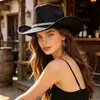 Sombrero de vaquero occidental estilo americano transfronterizo para mujer, adecuado para Halloween, actuaciones en escenario y fiestas, con sombrero de copa brillante personalizado adornado con pedrería