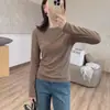 Camiseta lisa, elástica, justa ao corpo, ombro normal, base macia e confortável de veludo mousse, gola redonda, mangas compridas, 26, roupa de baixo para outono