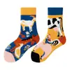 Calcetines originales de moda infantil AB color asimétrico dibujos animados longitud media otoño e invierno caramelos lindos calcetines de algodón para niños y niñas