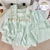 Viene con Almohadillas para el Pecho, Pijama de Algodón Nube Arrugado de Color Liso para Mujer, Ropa de Casa de Pantalón Largo de Manga Larga Nuevo para Primavera y Otoño