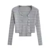 Nova Moda Outono e Primavera, Conjunto de Duas Peças com Cardigan Tricotado de Manga Longa Listrado e Combinado de Cores, Design Puro Desejo, Sexy, Slim-fit, Emagrecedor