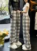 Pantalones de cuadros escoceses para hombre y mujer, holgados para primavera y otoño, pantalones anchos de pareja, casuales, buena caída, pantalones largos de pierna recta