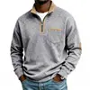 Sudadera Casual Holgada de Manga Larga para Hombre 2026 Transfronteriza Otoño/Invierno con Media Cremallera, Cuello Alto y Bolsillos de Parche en Contraste de Color