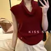 Chaleco de punto de moda y adelgazante con diseño de cuello alto apilado para mujer, top sin mangas versátil y elegante de estilo coreano para el verano 2026