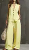 Ropa de Verano Transfronteriza Europea y Americana 2026, Traje de Lino Estilo Perezoso, Chaleco sin Mangas + Pantalones de Pierna Ancha, Suave y Adelgazante