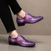 Zapatos de vestir de cuero con cordones y punta fina para hombre de talla grande transfronterizos 40-50 zapatos casuales de cuero para hombre a la moda con rayas sin cordones