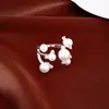 Anel aberto de moda com zircônia e pérola, luxo leve com toque de alta qualidade, anel elegante com design estilo francês, joia moderna e versátil