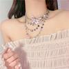 Collar Apilado de Lentejuelas Redondas Multicapa Mariposa Rosa Nicho de Lujo Ligero para Mujer Cadena de Clavícula con Colgante